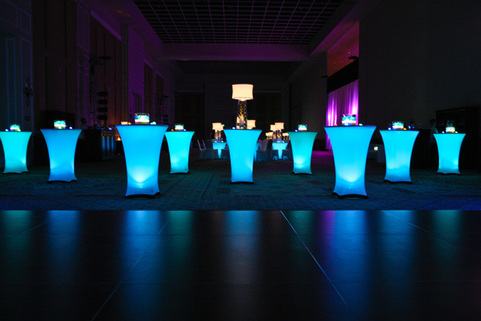 Lighted Cocktail Tables used in Wedding Reception Venues
